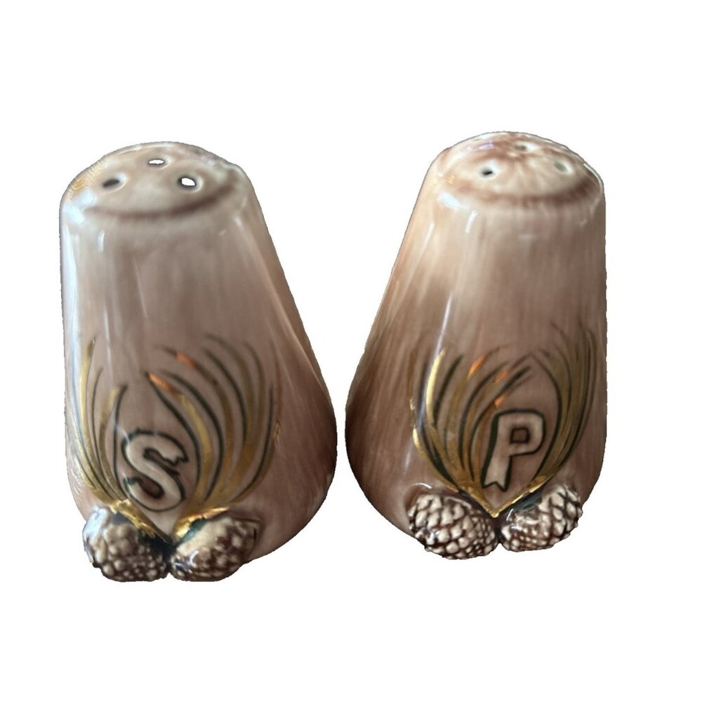 Vintage Pinecone Ceramic Salt & Pepper Shakers 3.5 In Fall/Winter Artist Signed